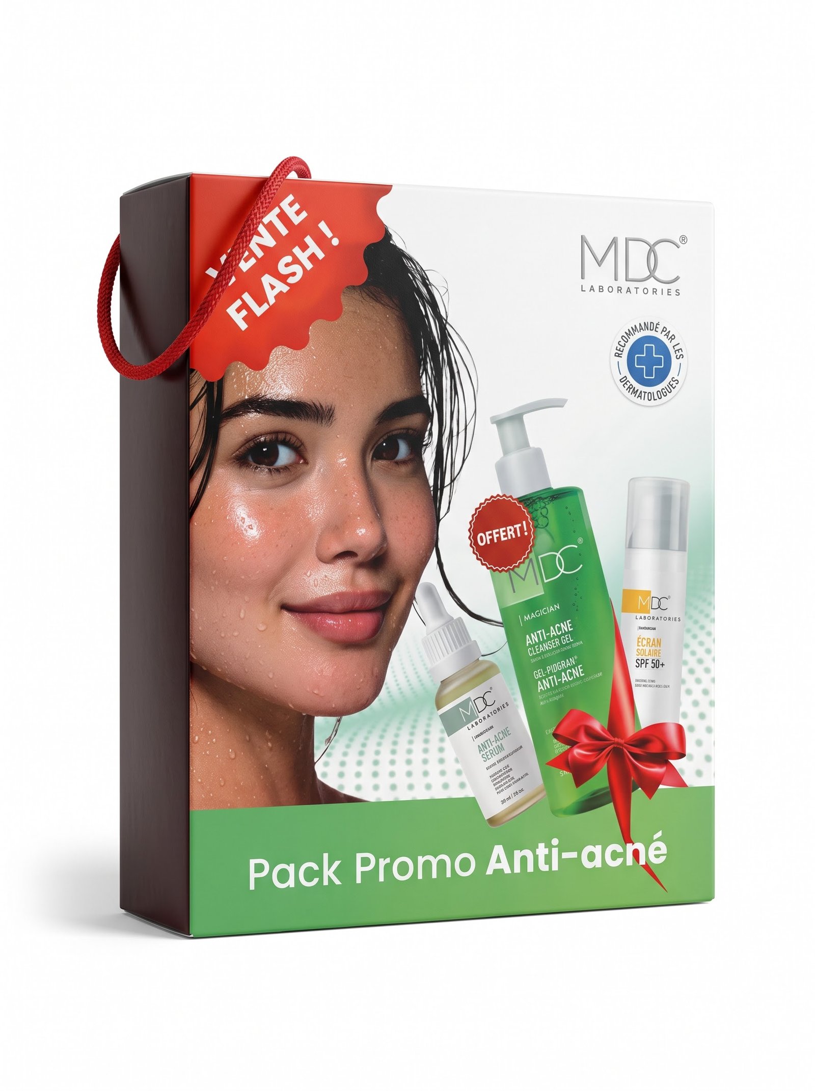 Pack Promo Anti-Acné MDC Laboratories : Sérum + Écran Solaire SPF 50+ & Gel Nettoyant Offert