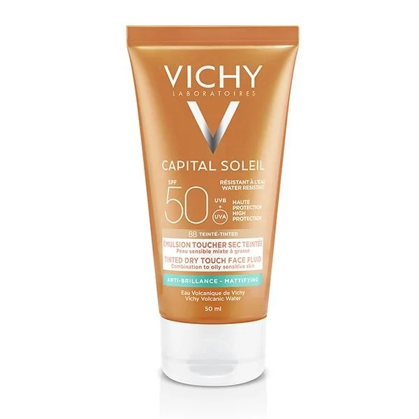 VICHY CAPITAL SOLEIL BB EMULSION TEINTE HALE NATUREL TOUCHER SEC PEAU SENSIBLE MIXTE A GRASSE SPF50 50ML