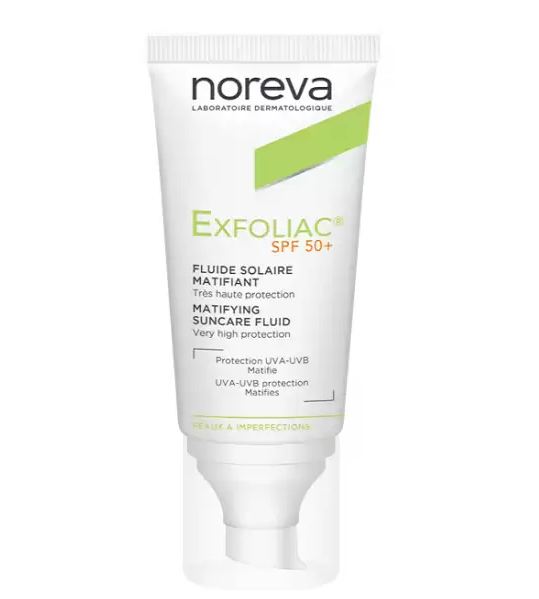 NOREVA EXFOLIAC ECRAN SOLAIRE FLUIDE MATIFIANT SPF50+ PEAUX A PROBLEMES 40ML